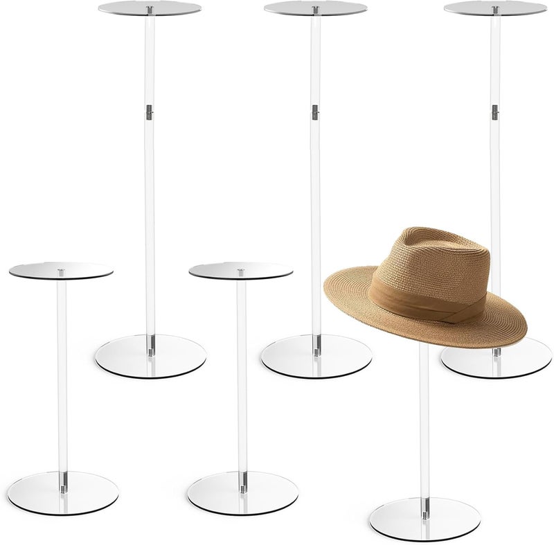 Estleys 6 Pcs Acrylic Hat Stand, 12" to 17" Clear Hat Stands, Wig Hat Display Rack, Adjustable Height Hat Holder, Round Acrylic Risers for Display Hat (6 pcs) - Image 1